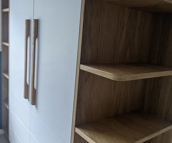 Oak shelving & cupboard, Chiswick