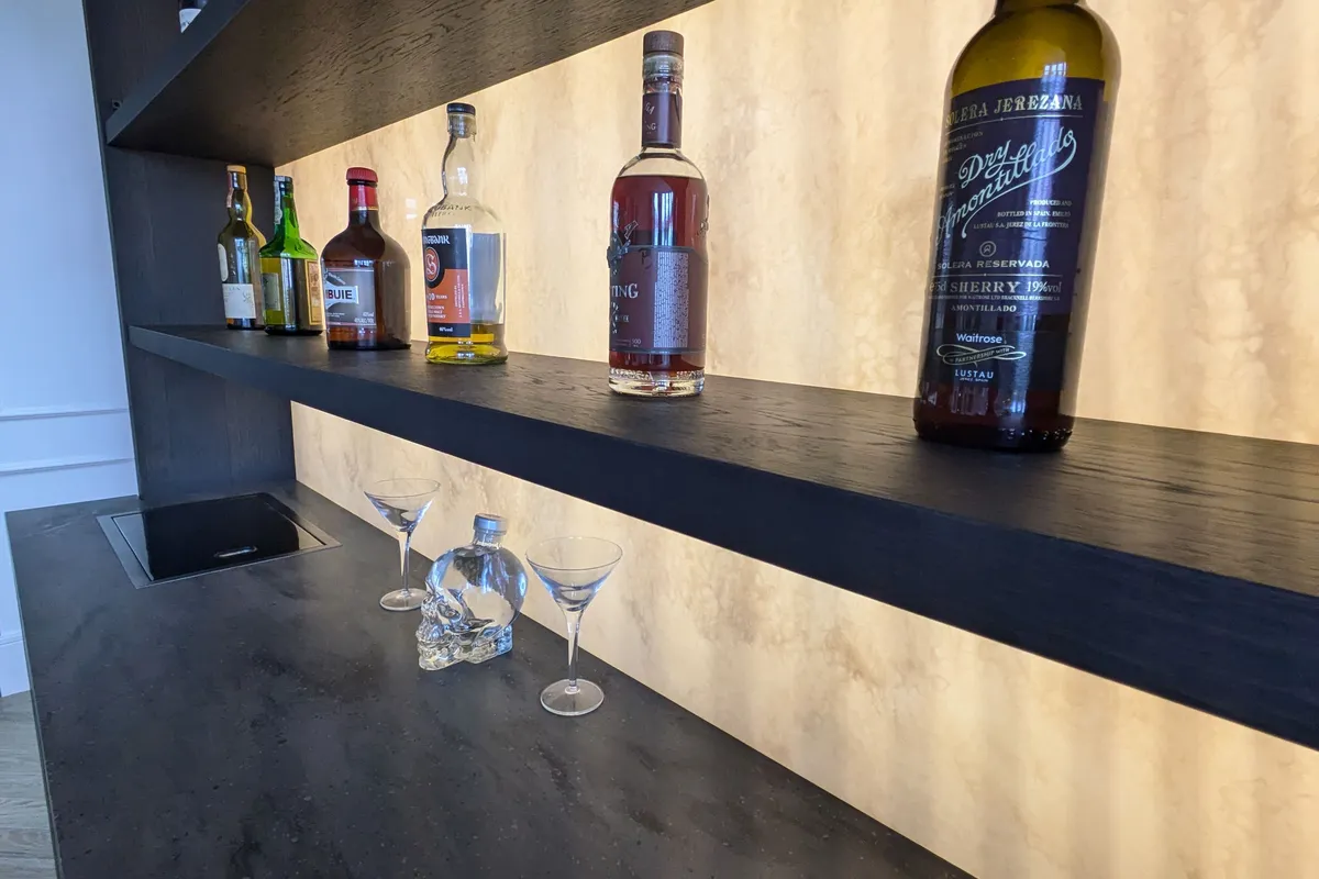 bespoke drinks bar with ambient lights and decoration